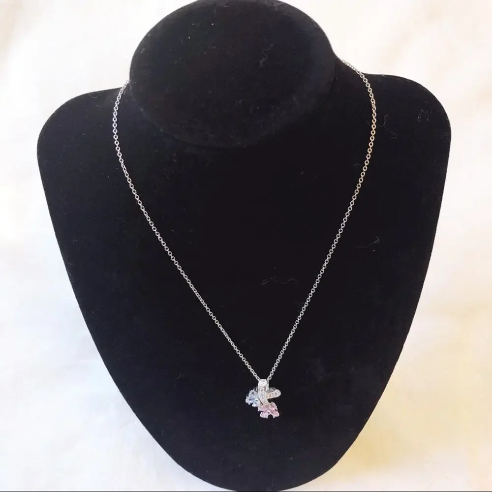 Sterling Silver Multi Crystals Flowers Necklace